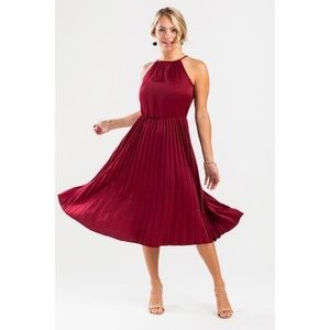 Francesca’s burgundy maxi dress with pleated shirt and halter neck NWT. Size XS